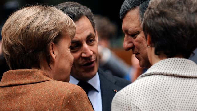 Nicolas Sarkozy, en compagnie d'Angela Merkel et de José Manuel Barroso. 