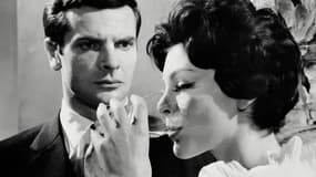 L'acteur Paul Guers et l'actrice François Prevost sur le tournage de "La fille aux yeux d'or".