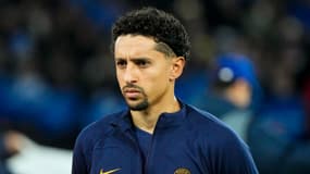 Le Brésilien Marquinhos pensif avant PSG-Real Sociedad en Ligue des champions, le 14 février 2024