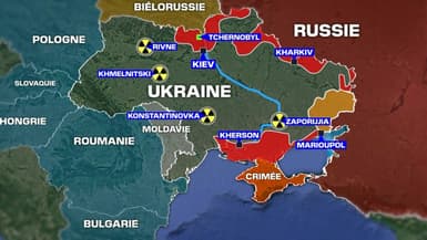 Position des quatre centrales nucléaires en fonction en Ukraine, et de l'avancée des troupes russes sur ce territoire, au 4 mars 2022