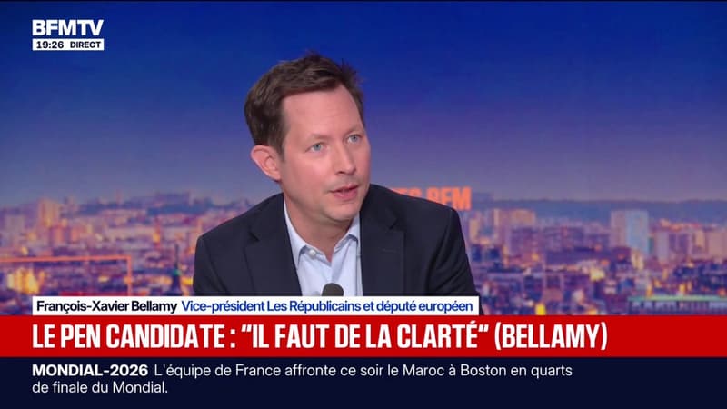 Marine Le Pen, candidate à la présidentielle: "Les juges ont décidé qu'elle était éligible, donc elle a le droit de se présenter", observe François-Xavier Bellamy, vice-président Les Républicains