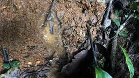 Une trace de pas, potentiellement d'un enfant, retrouvée par l'armée colombienne dans la jungle amazonienne