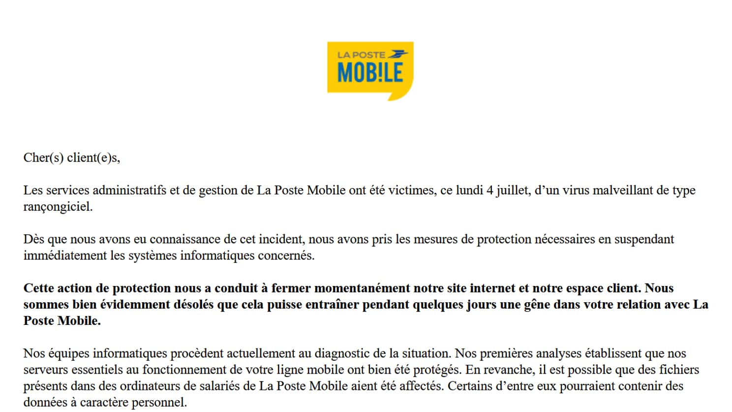 Le site de la Poste Mobile le 8 juillet 2022 Le site de la Poste Mobile le 8 juillet 2022