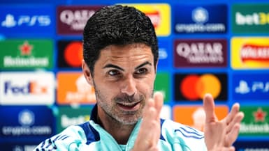 Mikel Arteta en conférence de presse à la veille d'Arsenal-PSG (Ligue des champions), le 28 avril 2025