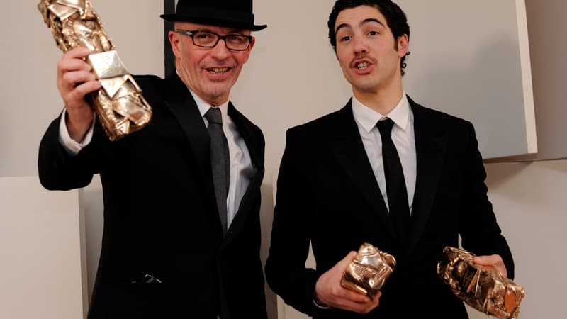 Jacques Audiard et Tahar Rahim, récompensés pour "Un Prophète" lors de la cérémonie des Césars en 2010