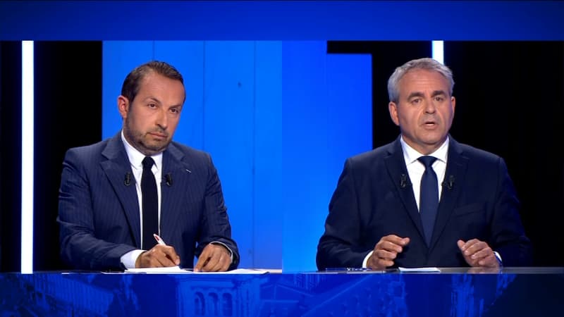 Le président sortant de la région Hauts-de-France et le candidat Sébastien Chenu (RN) sur le plateau du débat de l'entre-deux-tours