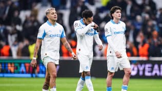 La déception des Marseillais Medina, Aubameyang et Balerdi face à Liverpool le 21 janvier 2026 au stade Vélodrome