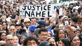 Une marche blanche organisée à Nanterre (Hauts-de-Seine), le 29 juin 2023, en hommage à Nahel, tué par un tir de la police.