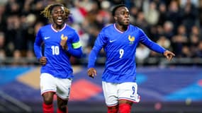 Arnaud Kalimuendo et Manu Koné lors de France-États-Unis U23, le 25 mars 2024