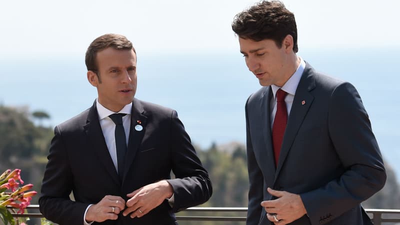 Emmanuel Macron et Justin Trudeau à Taormina en Italie, le 26 mai 2017