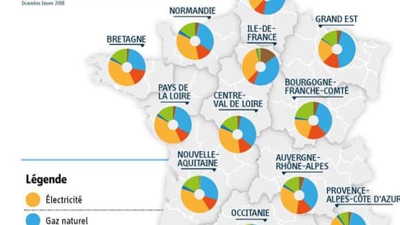 Energies de chauffage dans les 13 régions françaises
Energies de chauffage dans les 13 régions françaises