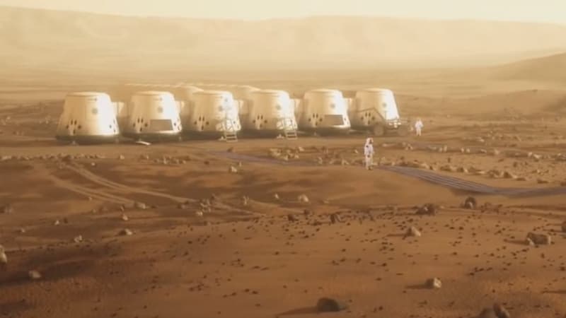 Vue d'artiste des installations de la mission Mars One.