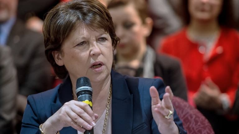 Martine Aubry en meeting de préparation des élections régionales. 