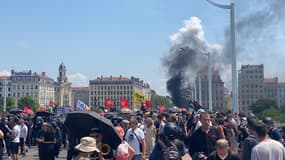 Des dégradations en marge de la manifestation lyonnaise contre la réforme des retraites le 6 juin 2023.