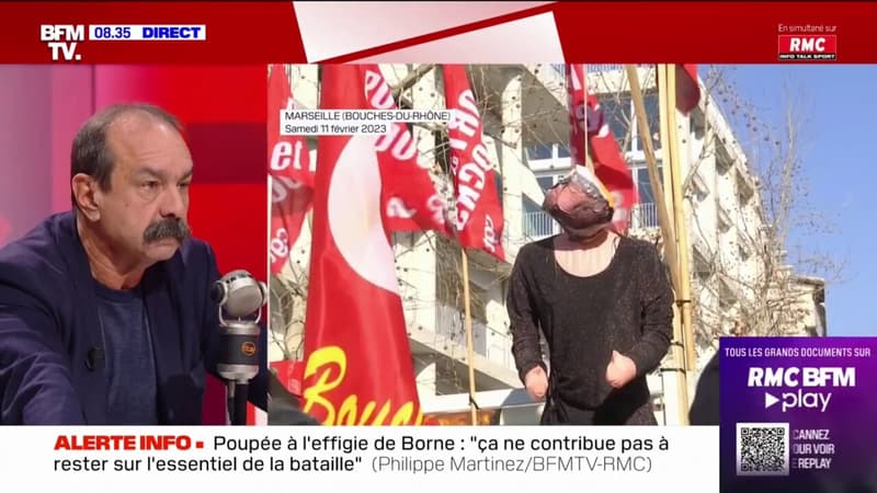 Poupée gonflable pendue à l'effigie d'Élisabeth Borne: 
