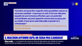 Emmanuel Macron affirme qu'il ne sera pas candidat à mairie de Marseille en 2026