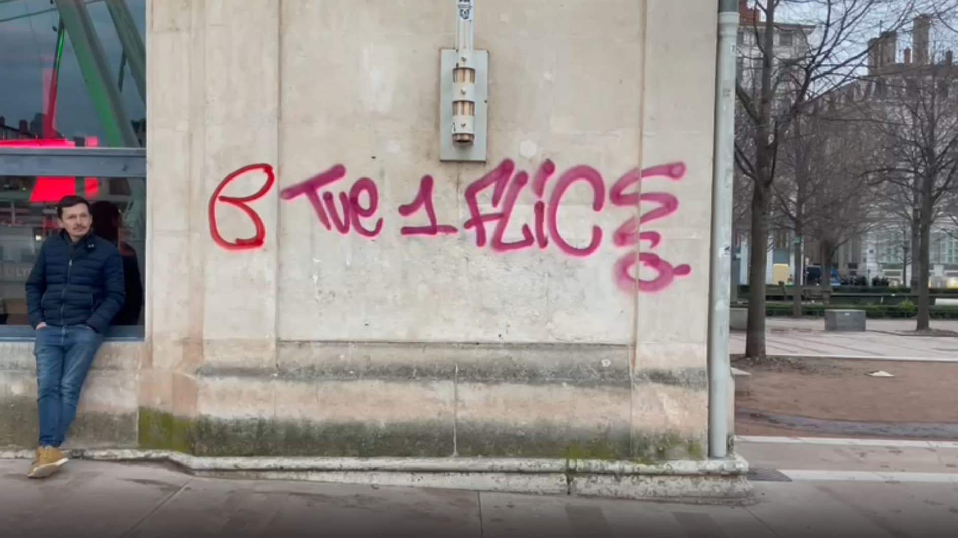 Des tags hostiles à la police découverts à Lyon le 31 janvier 2023.