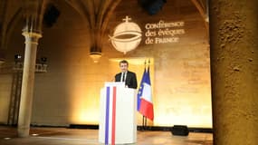 Emmanuel Macron le 9 avril 2018 devant la Conférence des évêques de France. 