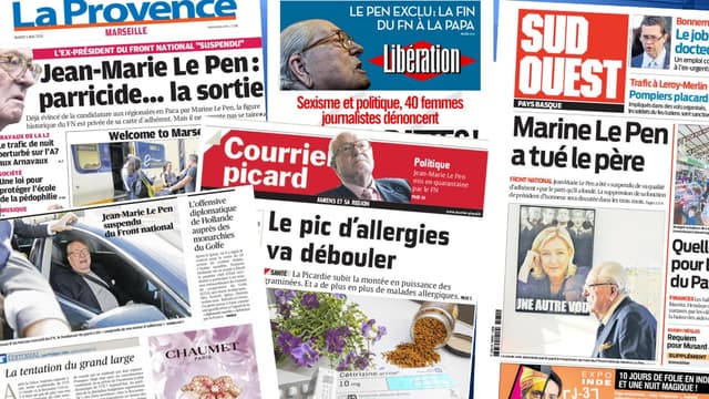 Les unes de la presse, mardi, évoquent la "guerre père-fille" au sein du Front national.