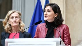 Amélie Oudéa-Castéra au ministère de l'Éducation nationale, lors de la passation de pouvoir avec Nicole Belloubet, le 9 février 2024  
