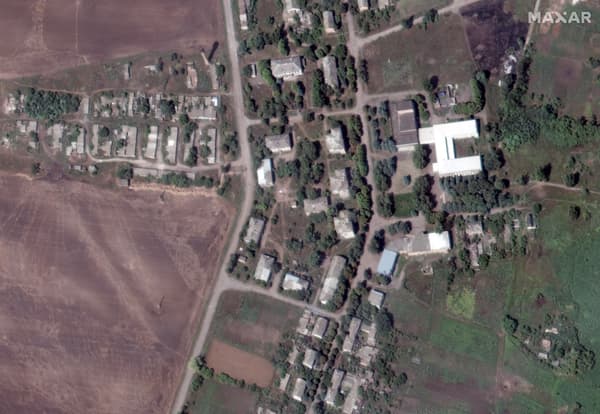 Schools and buildings in Soledar, Ukraine, August 1, 2022