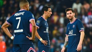 Kylian Mbappé, Angel Di Maria et Lionel Messi au PSG, au Parc des Princes le 19 septembre 2021