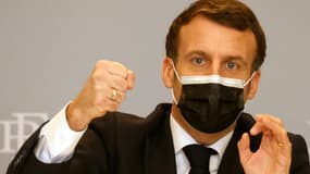 Le président Macron s'exprime lors d'une visioconférence sur la cybersécurité, le 18 février 2021 depuis l'Elysée