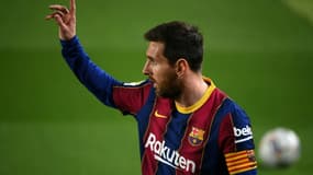Lionel Messi le 24 février 2021 avec le  Barça en Liga contre Elche CF au Camp Nou de Barcelone