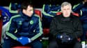 Carlo Ancelotti avec son ancien adjoint Paul Clement avec Chelsea, à Copenhague le 22 février 2011