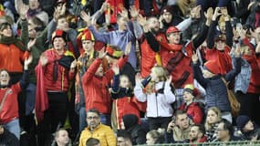 Des supporters belges au stade en marge du match Belgique-Suède, le 16 octobre 2023