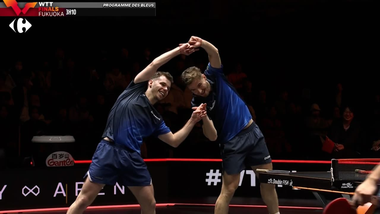 La célébration Dragonball de Florian Bourrassaud et Esteban Dorr aux WTT Finals de Fukuoka, le 21 novembre 2024 La célébration Dragonball de Florian Bourrassaud et Esteban Dorr aux WTT Finals de Fukuoka, le 21 novembre 2024