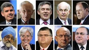 Les candidats potentiels à la succession de Dominique Strauss-Kahn à la tête du FMI. De gauche à droite, en haut: Mohamed El-Erian, Stanley Fischer, Gordon Brown, Kemal Dervis, Peer Steinbrueck. De gauche à droite, en bas: Montek Singh Ahluwalia, Christin
