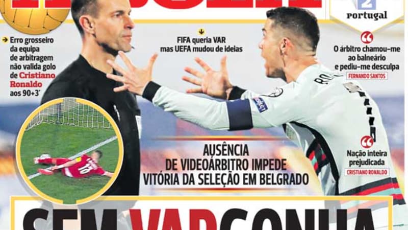 Serbie-Portugal: "Vol", "sans honte"... la presse portugaise scandalisée par le but de Ronaldo refusé