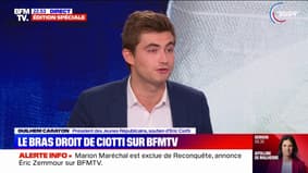 Guilhem Carayon (président des Jeunes Républicains) sur l'alliance avec le RN: "On veut bâtir une coalition avec le Rassemblement national (...) Tous ceux qui aiment la France sont les bienvenus"