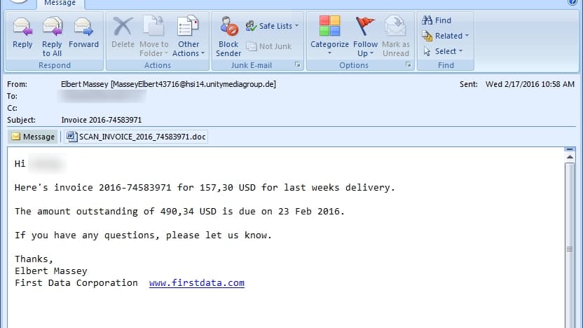 Exemple d'email avec ransomware