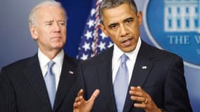 Conférence de presse de Barack Obama et de son vice-président Joe Biden.