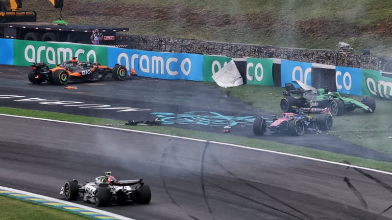 Oscar Piastri Franco Colapinto et Nico Huelkenberg sont alles dans le mur lors du sprint du GP du Bresil le 8 novembre 2025 2177681