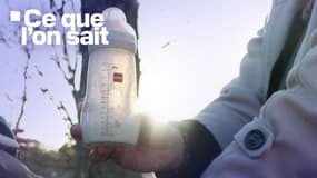 Une femme tendant un biberon de lait à son enfant dans un parc à Paris, en janvier 2026.