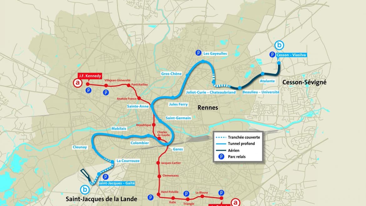 La carte de la nouvelle ligne b, en bleu, inaugurée aujourd'hui.