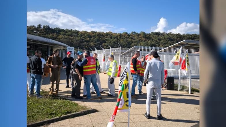 Des salariés de Sanofi en grève à Sisteron le 22 ocotbre 2024.