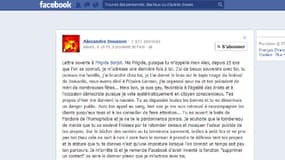La lettre ouverte d'Alexandre Dousson à Frigide Barjot sur Facebook.