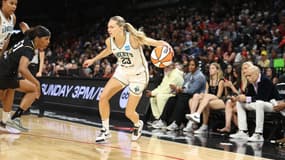 Marine Johannès lors du match 2 de la finale WNBA entre les Las Vegas Aces et le New York Liberty (104-76), le 11 octobre 2023
