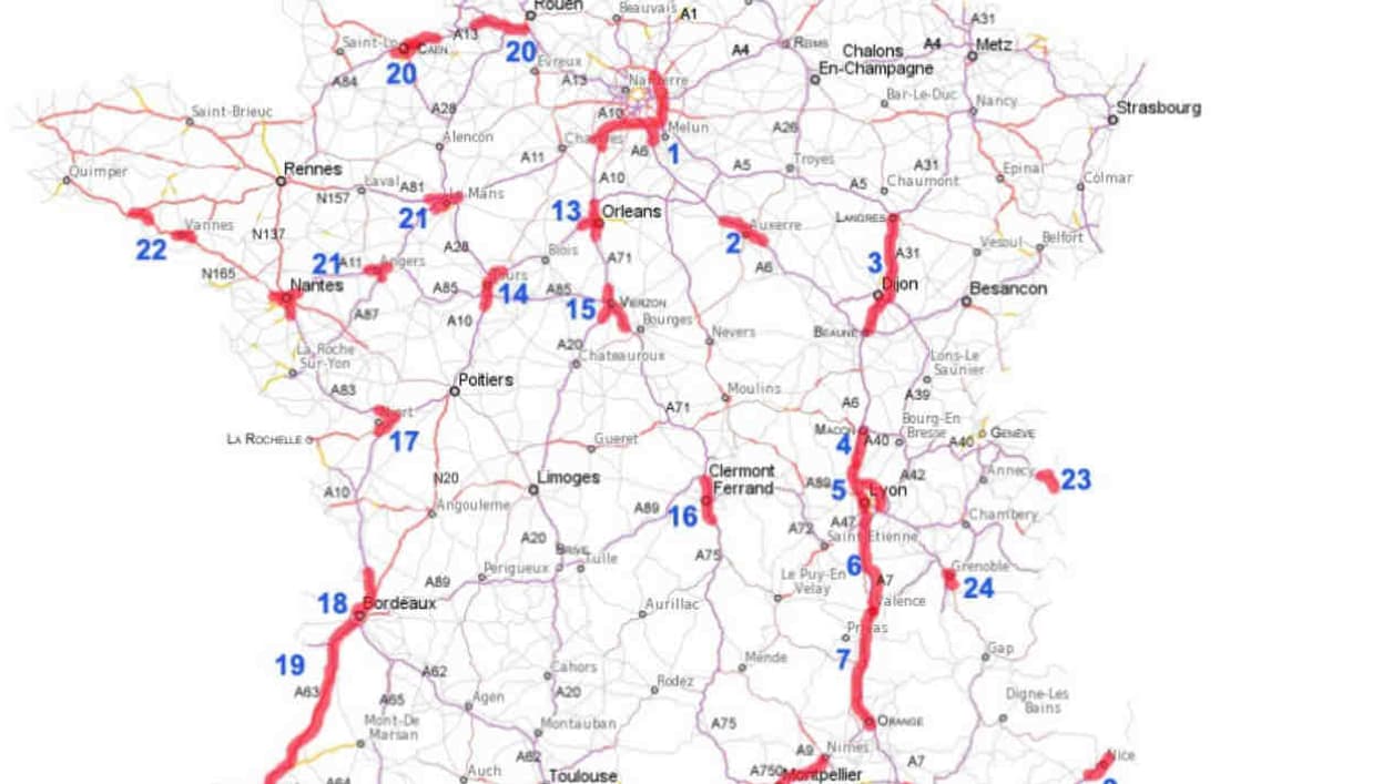 Carte des départs de Bison Futé pour les 17, 18 et 19 juillet. Carte des départs de Bison Futé pour les 17, 18 et 19 juillet.