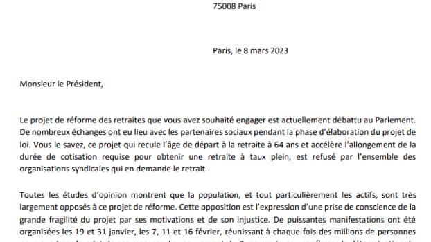 La lettre des syndicats à Emmanuel Macron 
