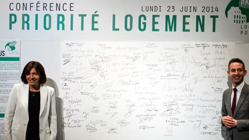 La maire de Paris, Anne Hidalgo, et l'adjoint au logement Ian Brossat, lors de la conférence "Priorité logement" le 23 juin.
