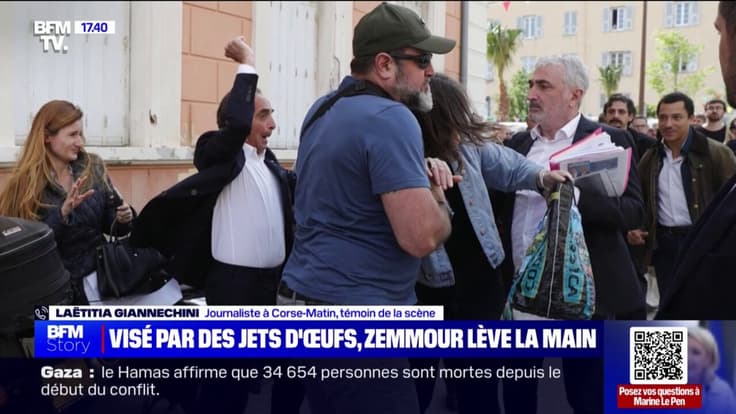 Éric Zemmour lève la main sur une femme, après avoir été visé par un jet d'œuf par celle-ci