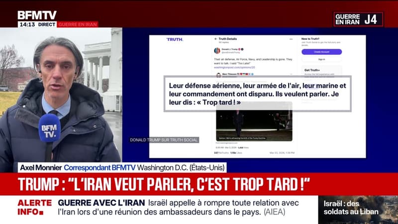 Donald Trump dit à l'Iran qu'il est "trop tard" pour des discussions