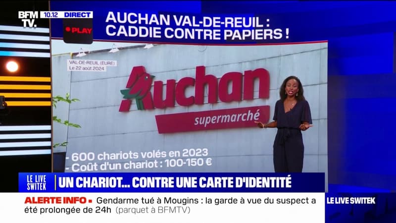 Pour lutter contre le vol de caddies, le supermarché Auchan à Val-de-Reuil (Eure) exige une pièce d'identité pour emprunter un chariot