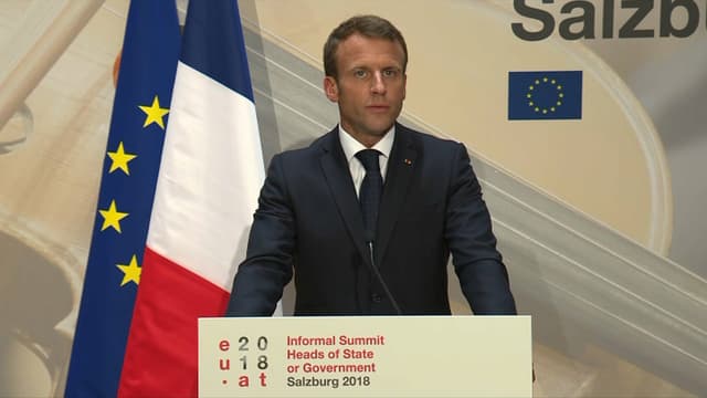 Emmanuel Macron au sommet européen de Salzbourg.