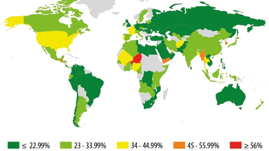 Taux de hotspots Wi-Fi publics peu ou pas sécurisés, pays par pays